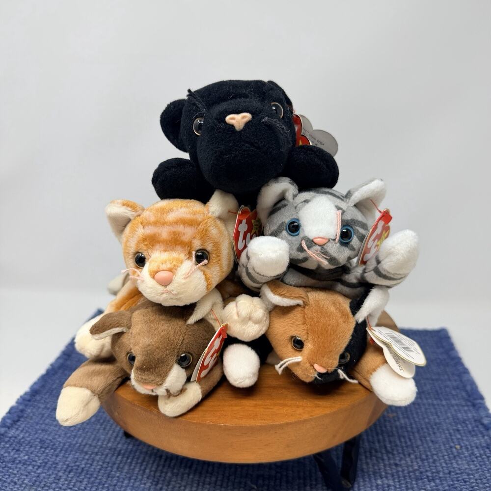 Ty Beanie Babies Cat LOT of 5 Vintage All With Tags